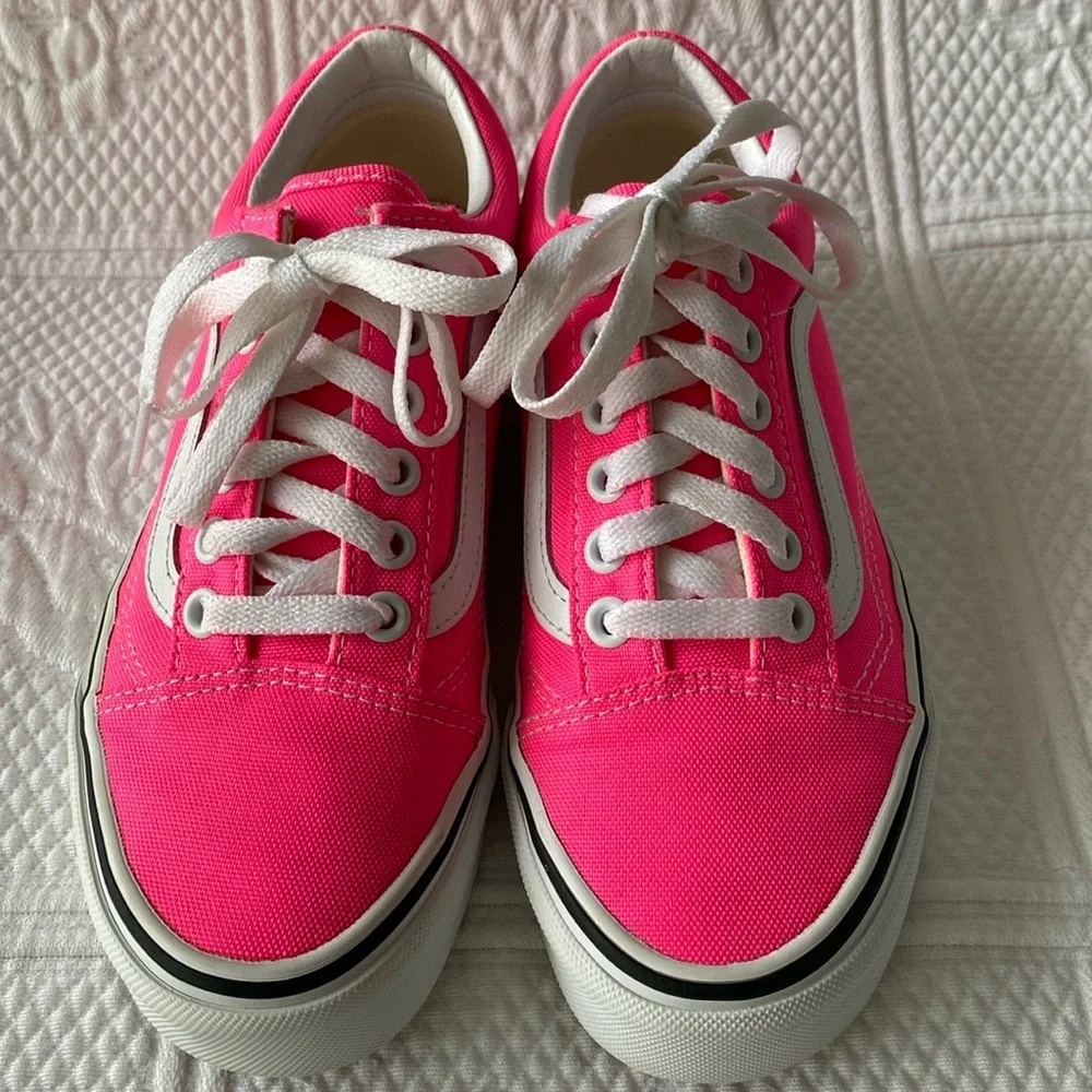 Vans Old Skool Neon Knockout Pink/True White Sneakers Skater Shoes Valentines - Picture 4 of 10